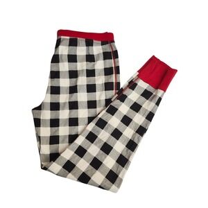 Hanna Andersson Black&White Buffalo Plaid Pajama Pants Red Cuffs Sleepwear Sz L